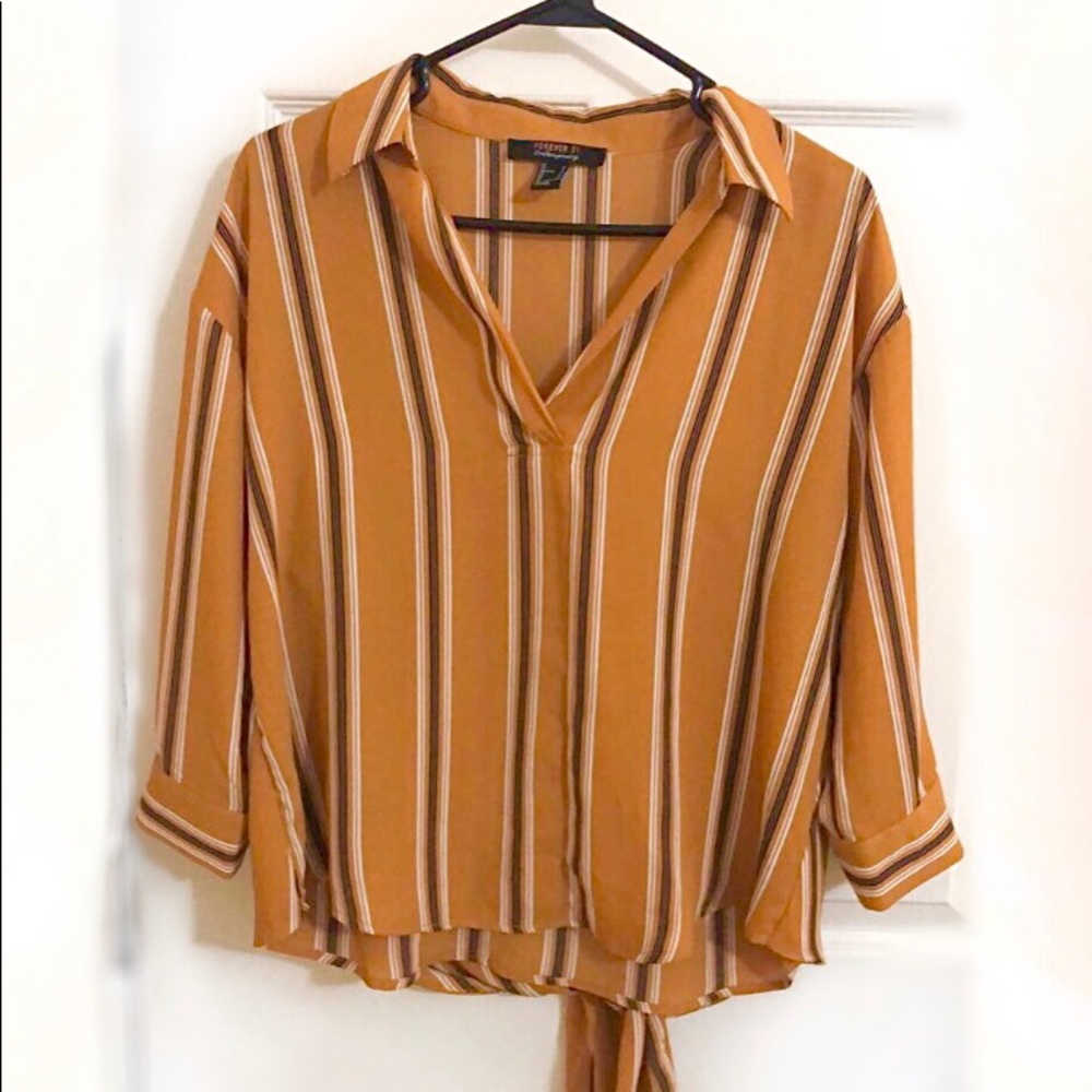 Forever 21 Contemporary Striped v- Neck w/ Collar